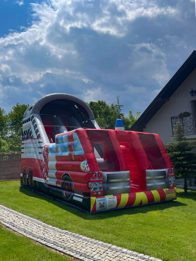 NOWOŚĆ Duża zjeżdżalnia 8x6m „Strażak” dmuchaniec cały dzień wynajem