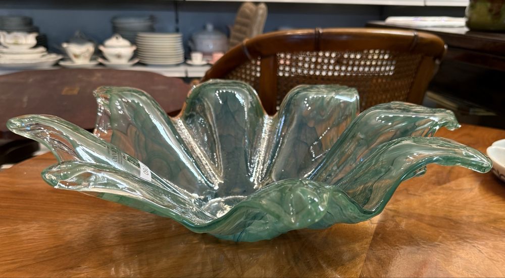 Patera szklana miska MURANO Italy Włochy dekoracja patera zielona 1760