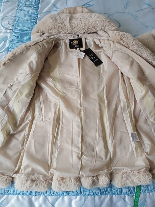 Куртка-шубка еко-шкіра, хутро, бежева