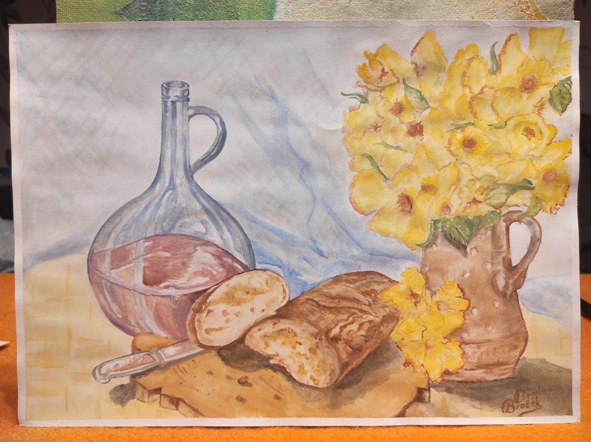 Obraz AKWARELA " Martwa natura z chlebem"