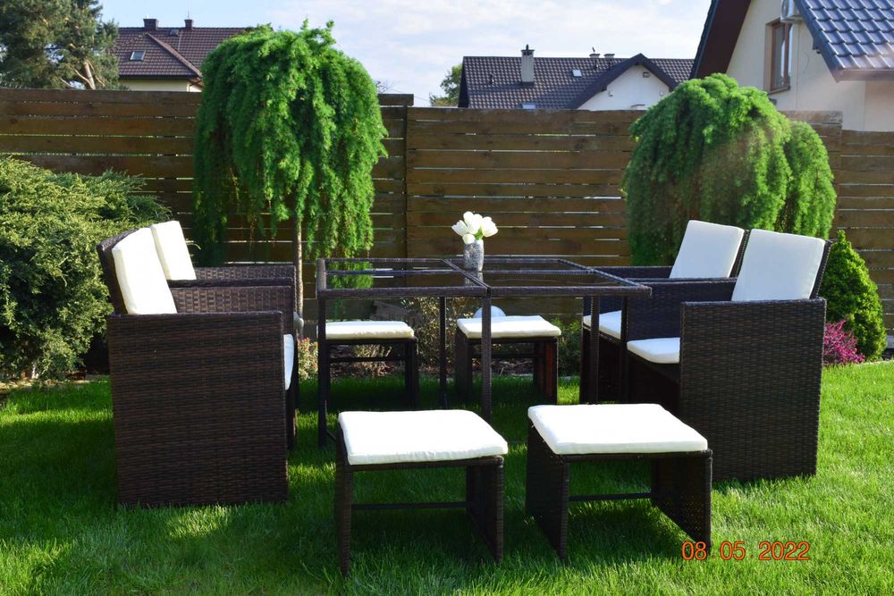 ogród zestaw mebli tulipan 8 osob 4 szt foteli 4 szt puf brąz