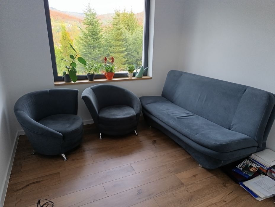 Fotele i kanapa, ciemno szare obicie