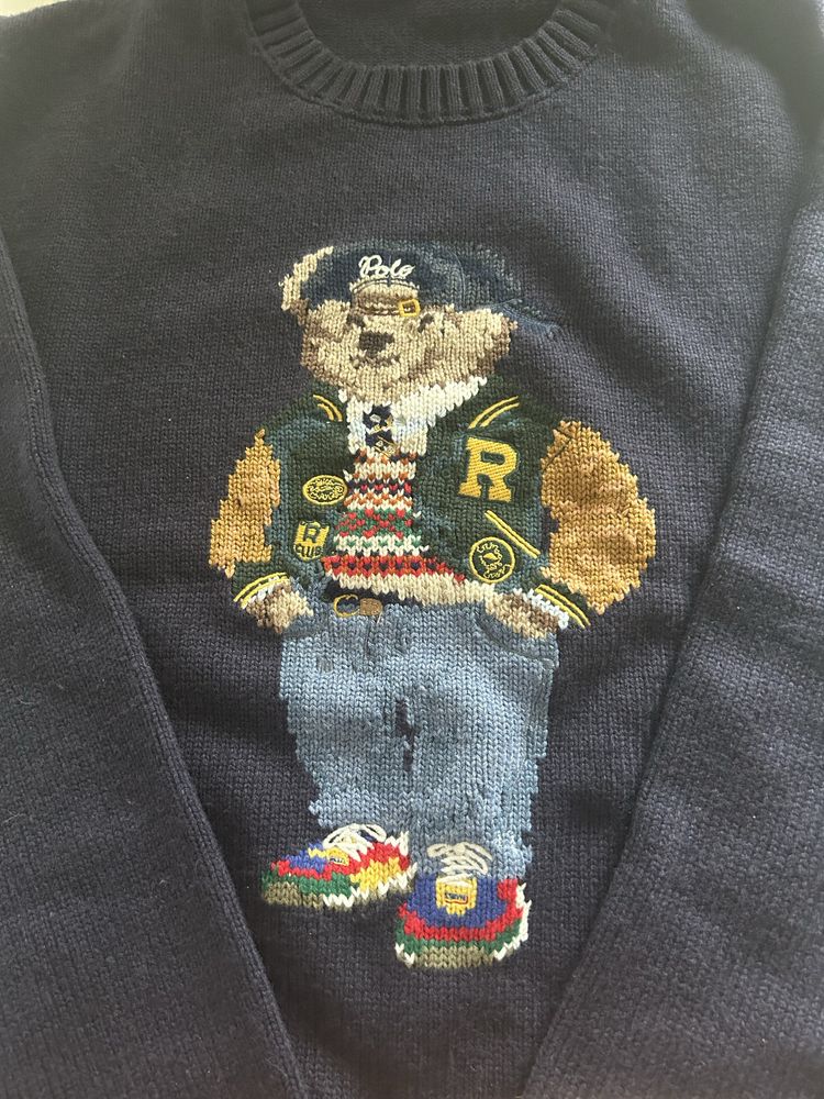 seeter polo ralph lauren miś bear niebieski stylowy męski