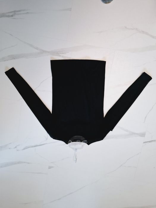 Bluzka S - M Czarna z siateczką długi rękaw pod żakiet na codzień