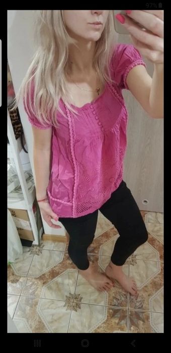 Tunika Wrzosowa liliowa różowa koronka guziczki śliczna kobieca na lat