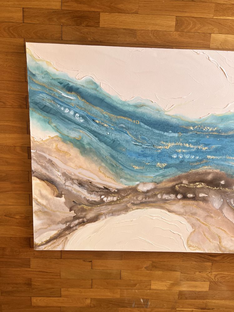 Quadro 150x90 azul, castanho e dourado