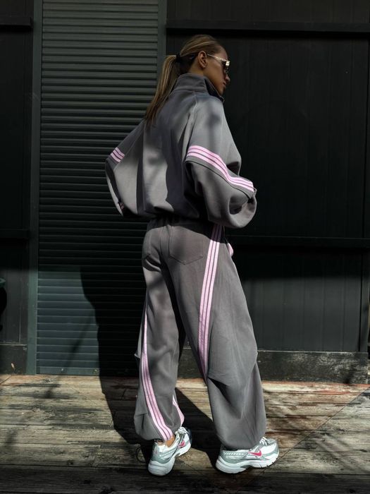 Інтернет-магазин‼️ костюм жіночий теплий на флісі оверсайз з лампасами