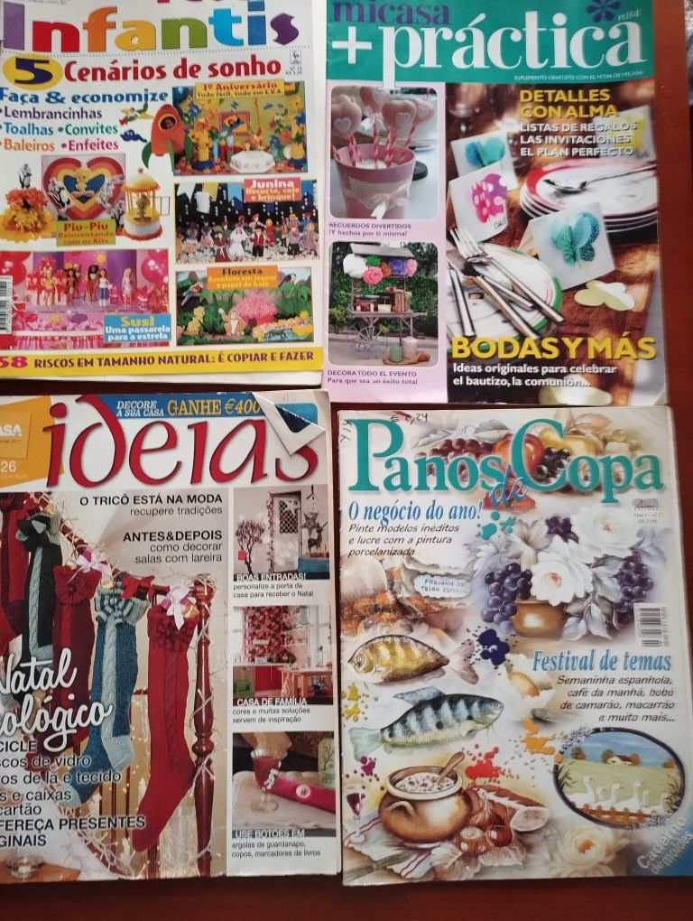 Várias revistas de crochê e pintura em tecido