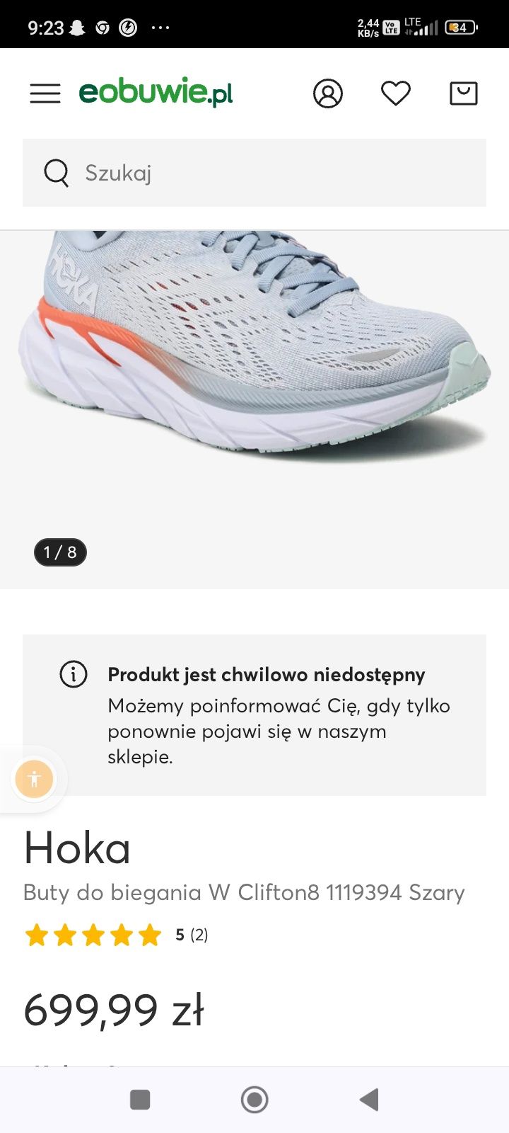 Buty Hoka clifton8 jak nowe 37.