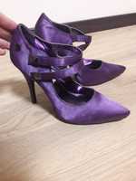 Женские туфли острый носок лодочки фиолетовые высокий каблук Morgan