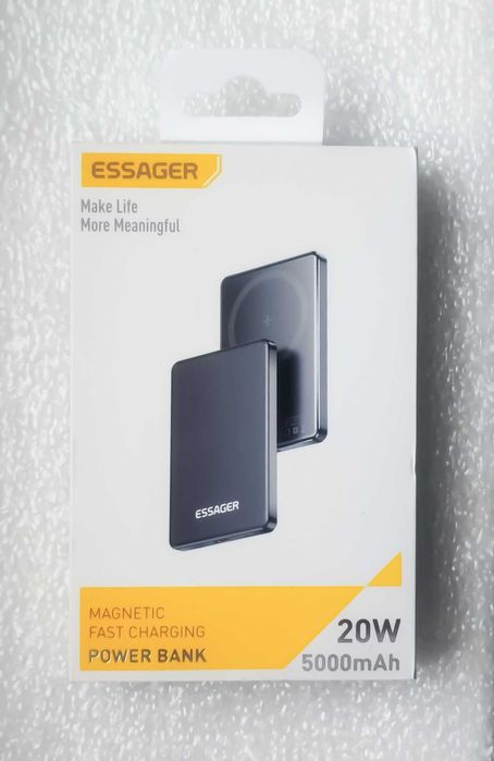 Павербанк тонкий, бездротова зарядка Essager Magnetic 20W 5000mAh
