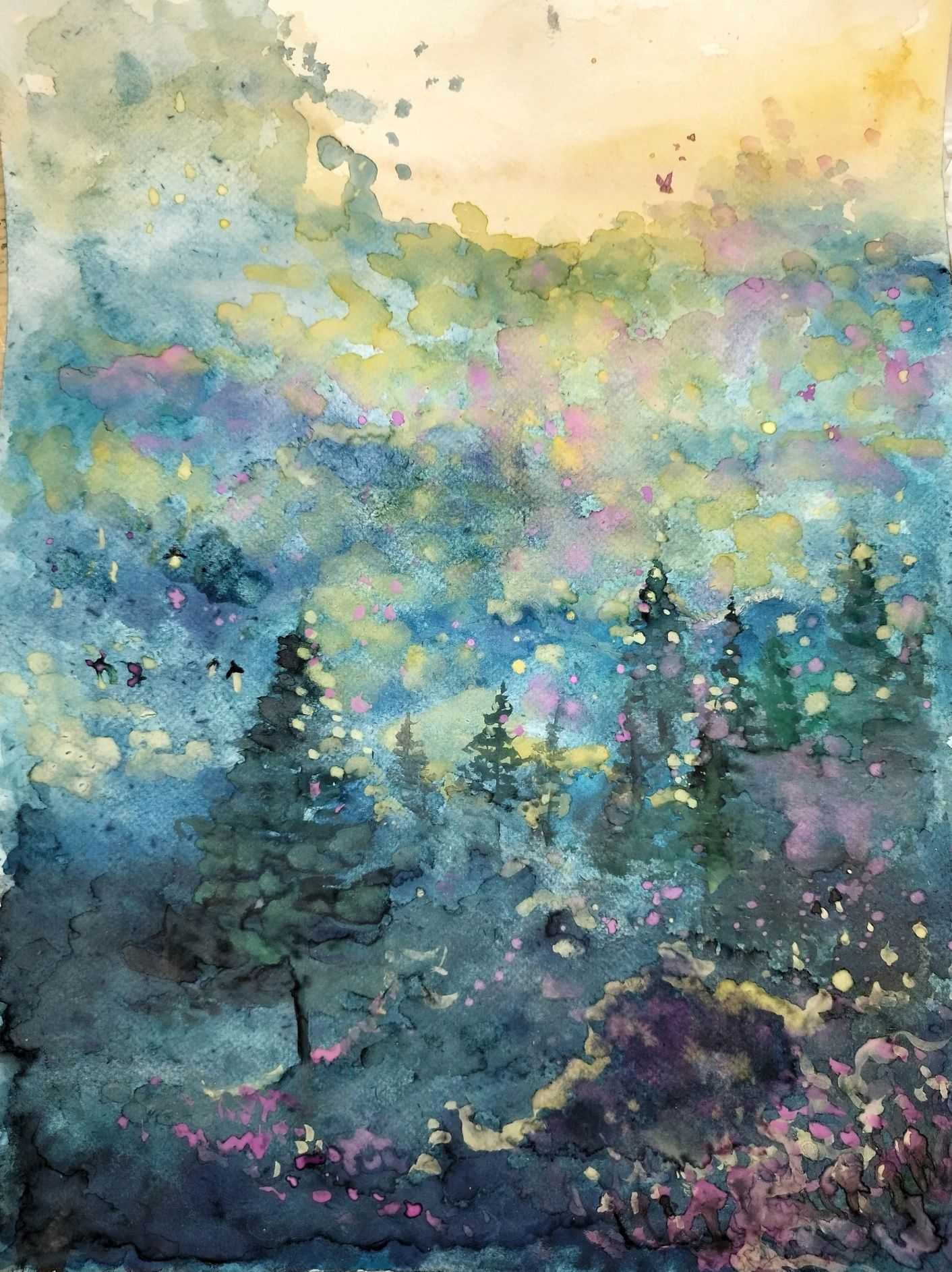 Obraz ręcznie malowany w ramie las pejzaż góry nowoczesny impresjonizm