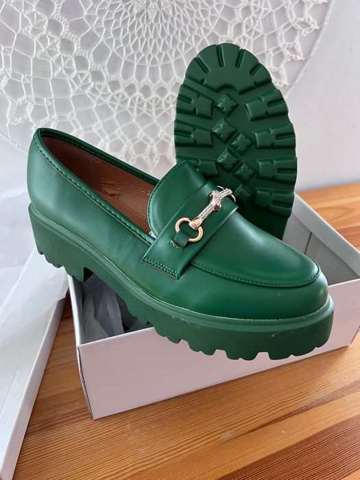 38 Sklep Nowe mokasyny damskie butelkowa zieleń YDF20A