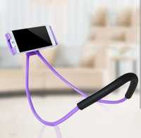 Держатель для телефона на шею 360 градусов вращения гибкий фиолетовый