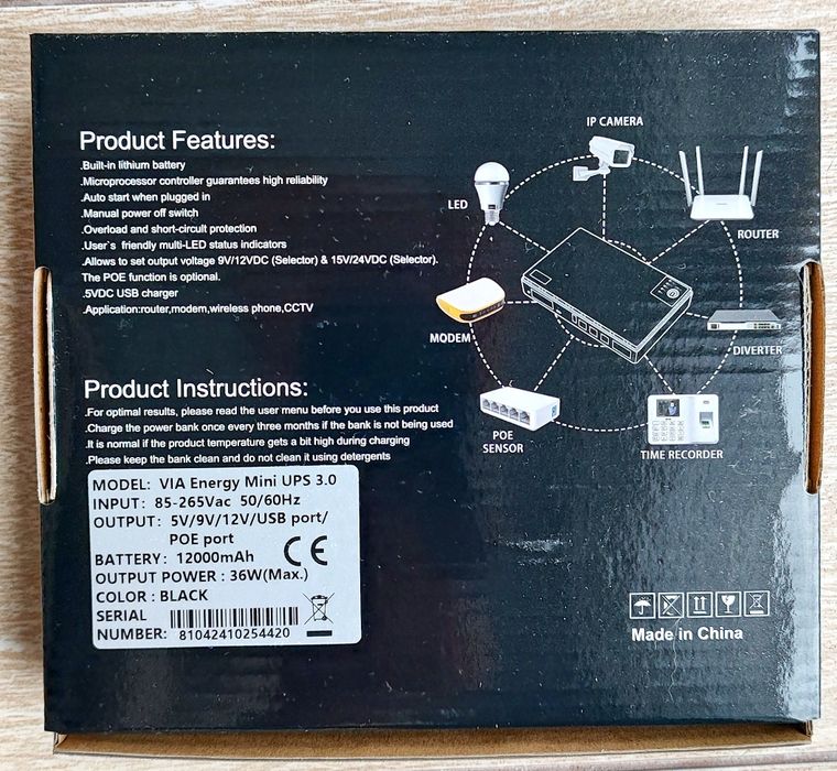 ДБЖ VIA Energy Mini UPS 3.0, 12000 мА, 36 Вт