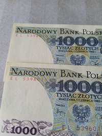 Banknoty Prl 1000zl Cena dotyczy 2 banknotów są numer za nr stan Unc