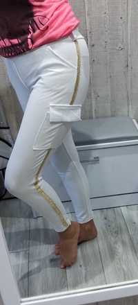 Spodnie legginsy białe złote m l 38 nowe bojówki