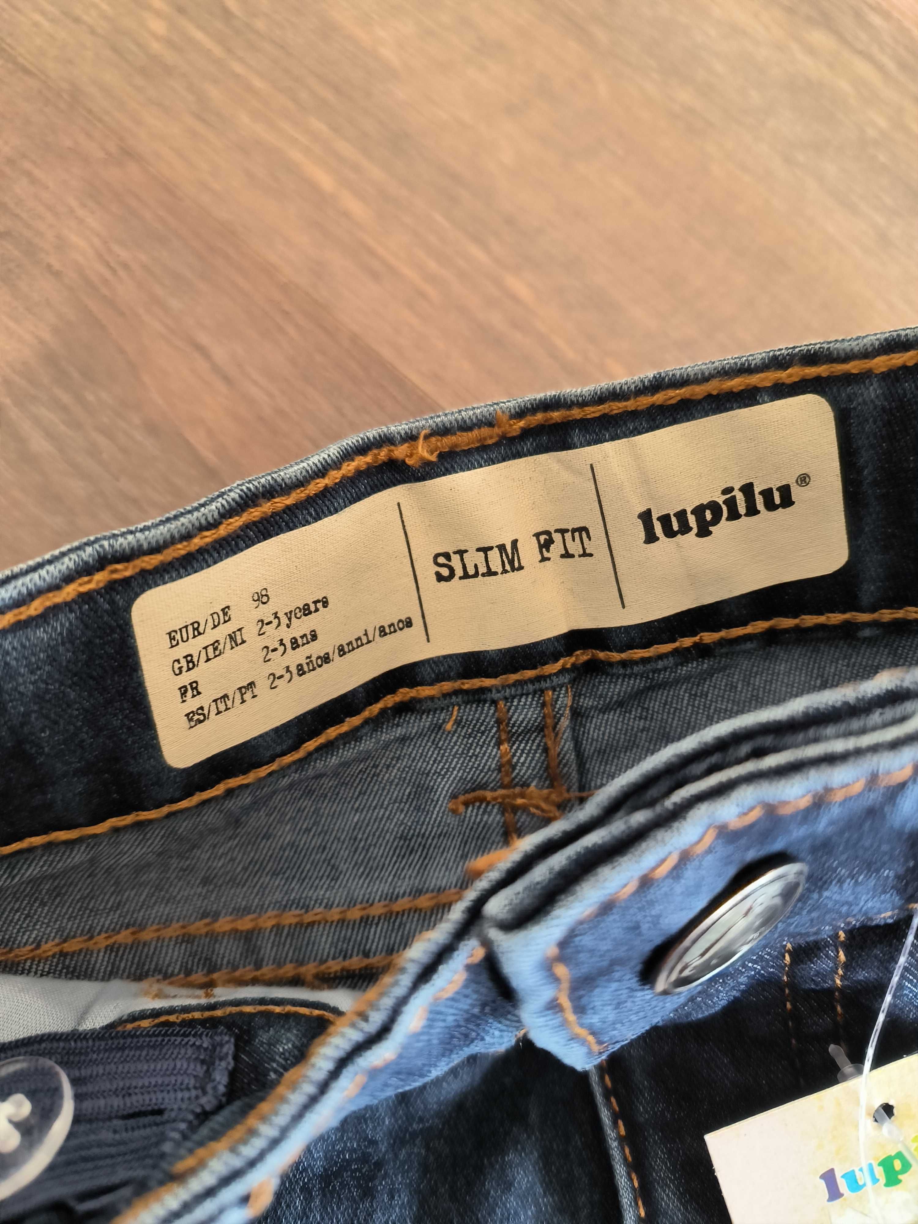 Nowe spodnie jeansowe 98 ciemny denim bliźniaki