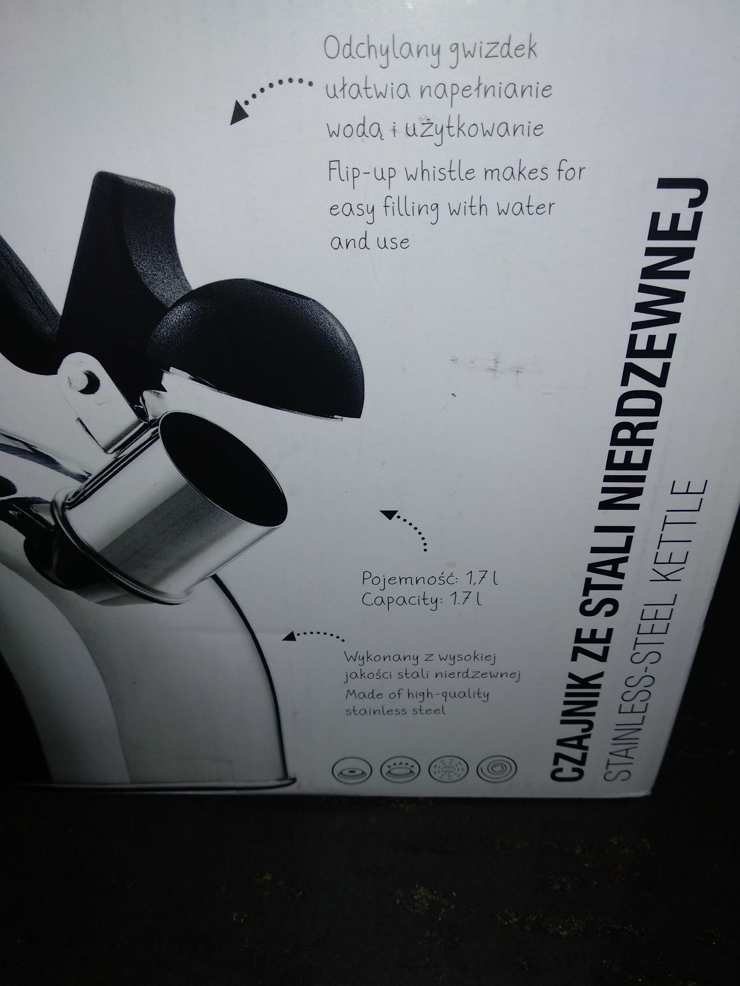Nowy stalowy czajnik z gwizdkiem poj.  1,7l