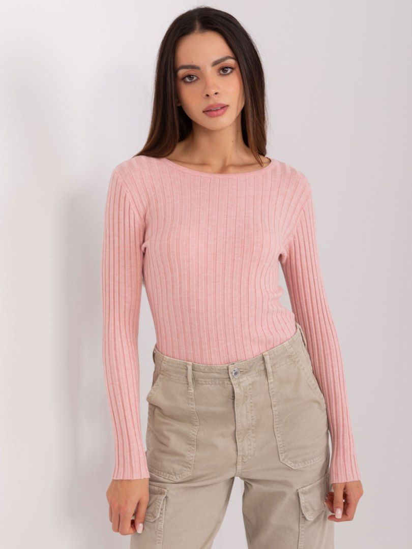 Sweter damski klasyczny w prążek jasny różowy M/L