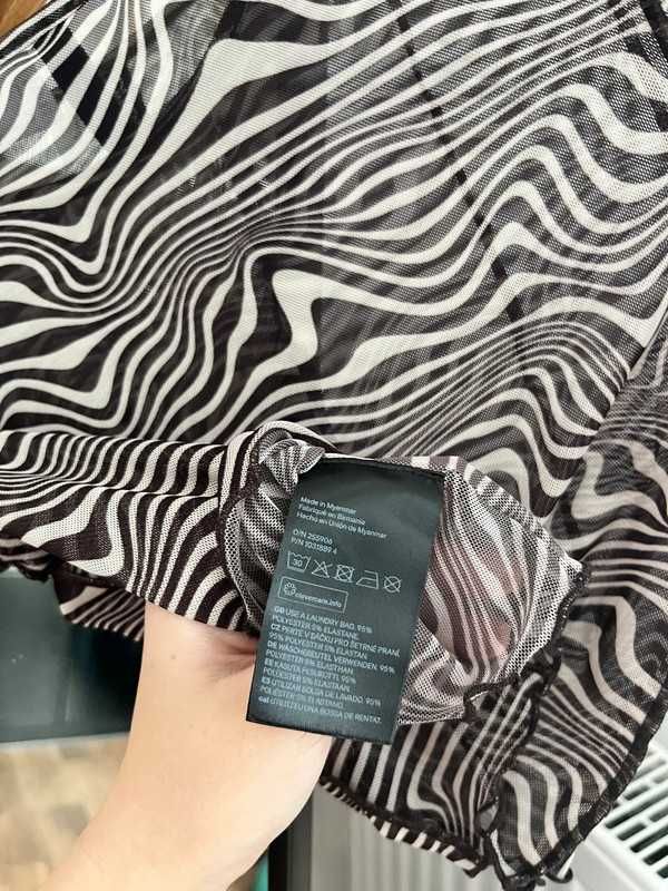 H&M crop top zebra y2k bluzka koszulka siatka s 36 siateczkowy