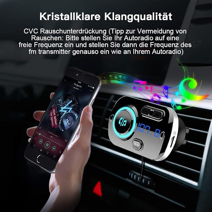 SONRU Transmiter Bluetooth FM 5.0, Car Radio Adapter, 7 LED