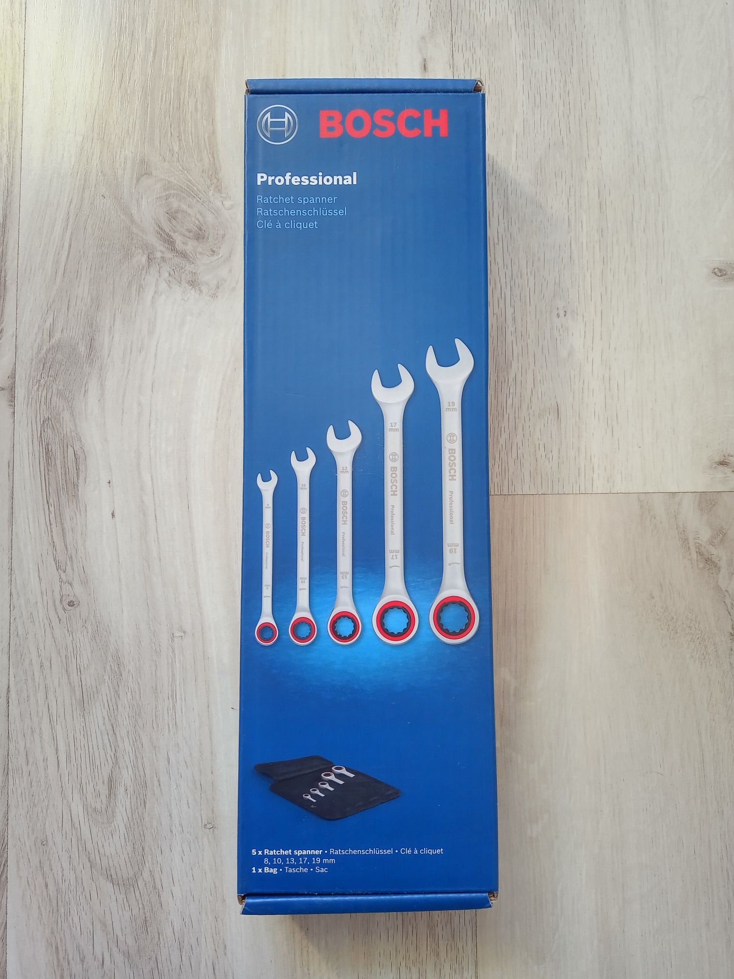 Zestaw 5 kluczy płasko-oczkowych z grzechotką 8-19 mm Bosch