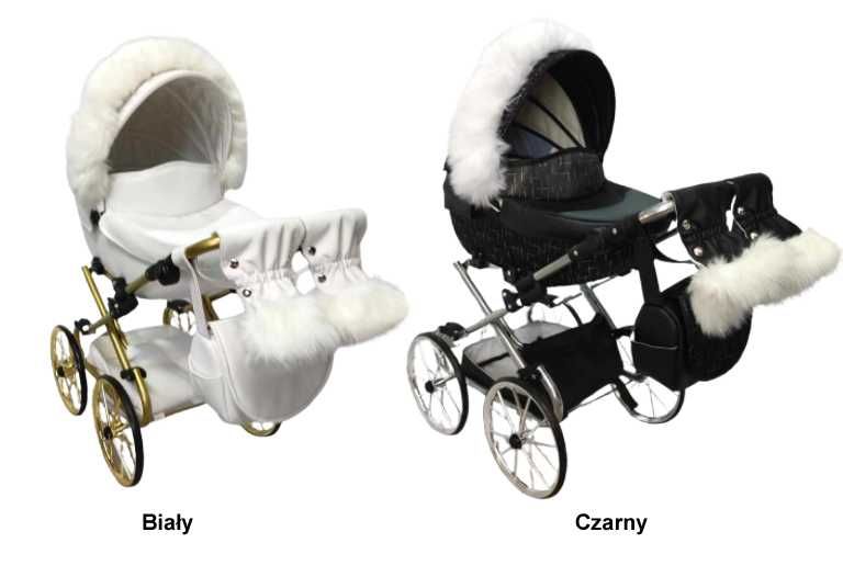 Duży wózek dla lalek lalki głęboki retro złoty różowy futerko Jackmar