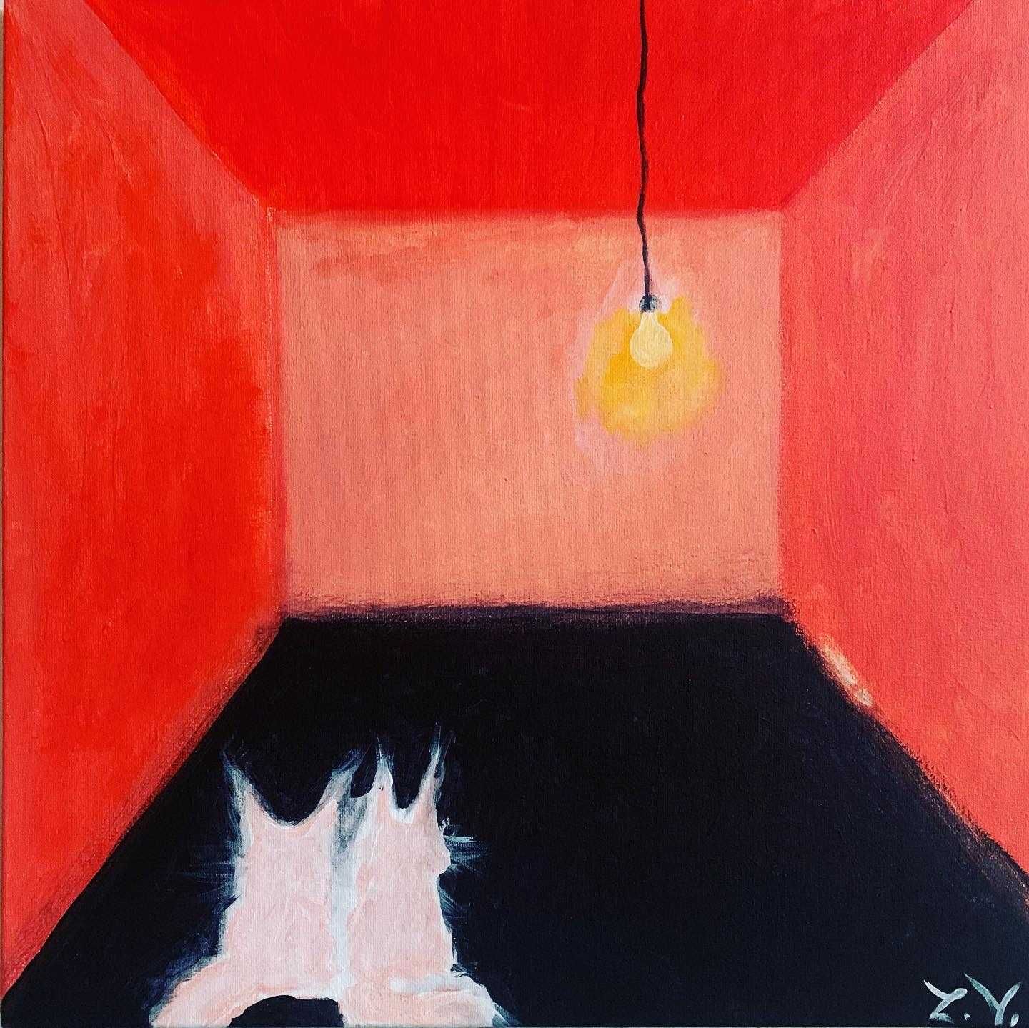 Картина "Два мейнкуна в красной комнате", холст, акрил, кот, интерьер.