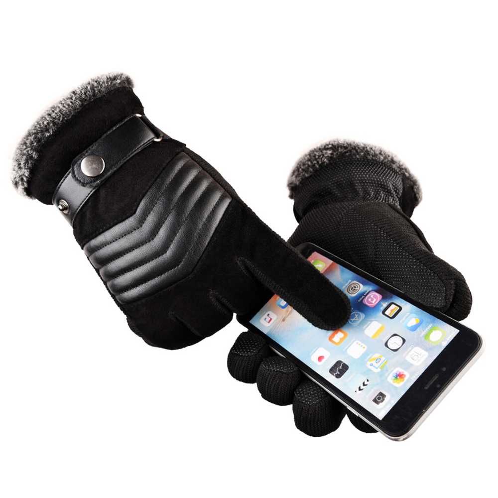 Rękawiczki Zimowe do Telefonu Czarne Skórzane NOWE