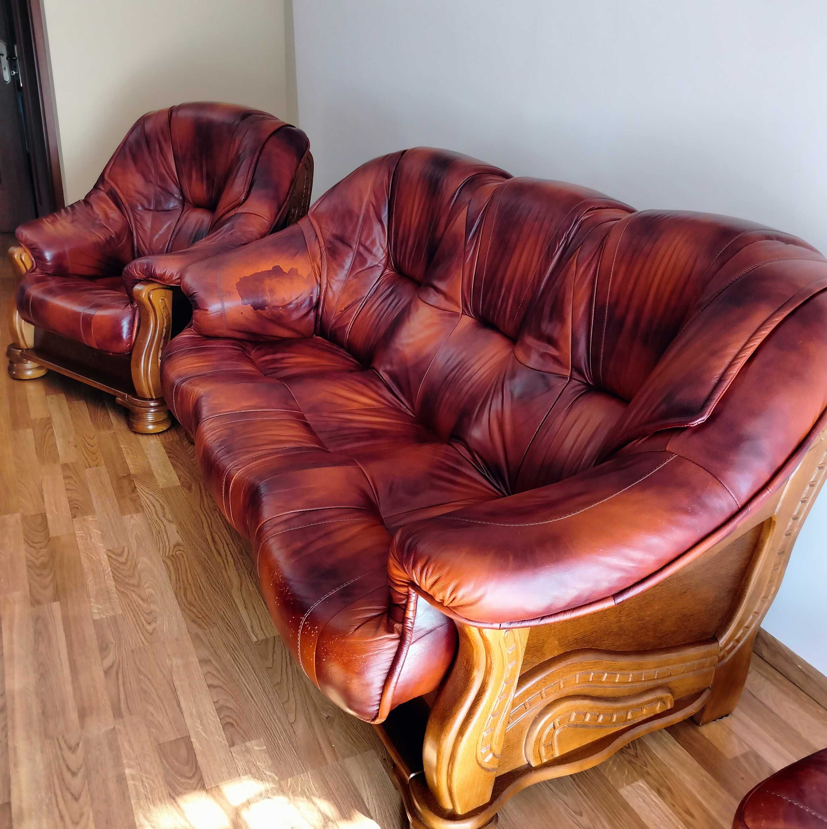Skórzana sofa wraz z fotelem