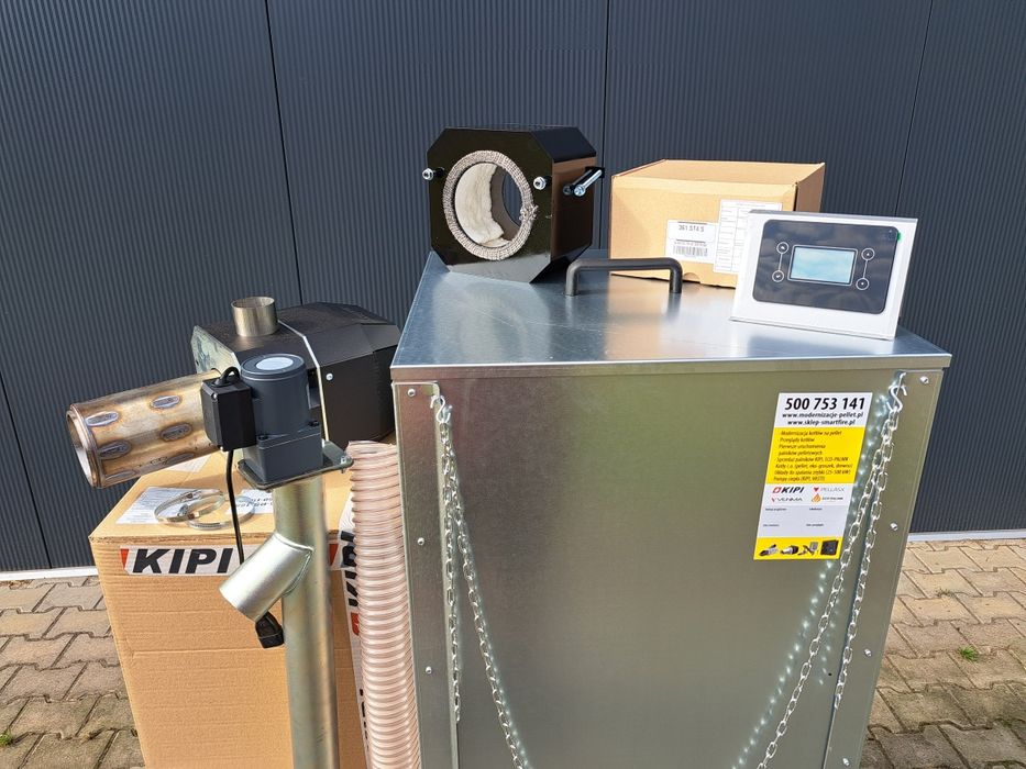 Zestaw 10 kW Kipi Palnik podajnik Kosz sterownik do przeróbki na pelet