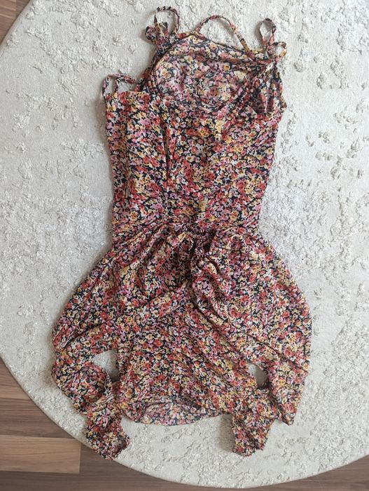 Sukienka marszczona wiązana letnia zwiewna romantyczna kwiaty xxs xs