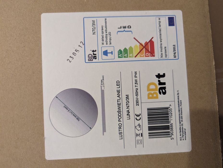 Lustro okrągłe Luna 70 cm z oświetleniem LED