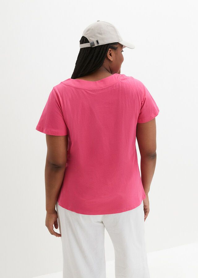 B.P.C t-shirt bawełniany z dekoltem karo różowy 40/42.