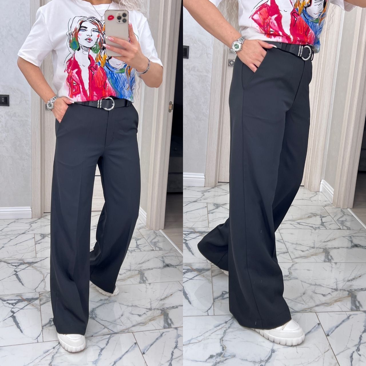 Жіночі класичні Широкі брюки/штани з ременем в комплекті