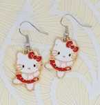 Hello Kitty kotek baletnica kotki złote białe kolczyki cute kawai