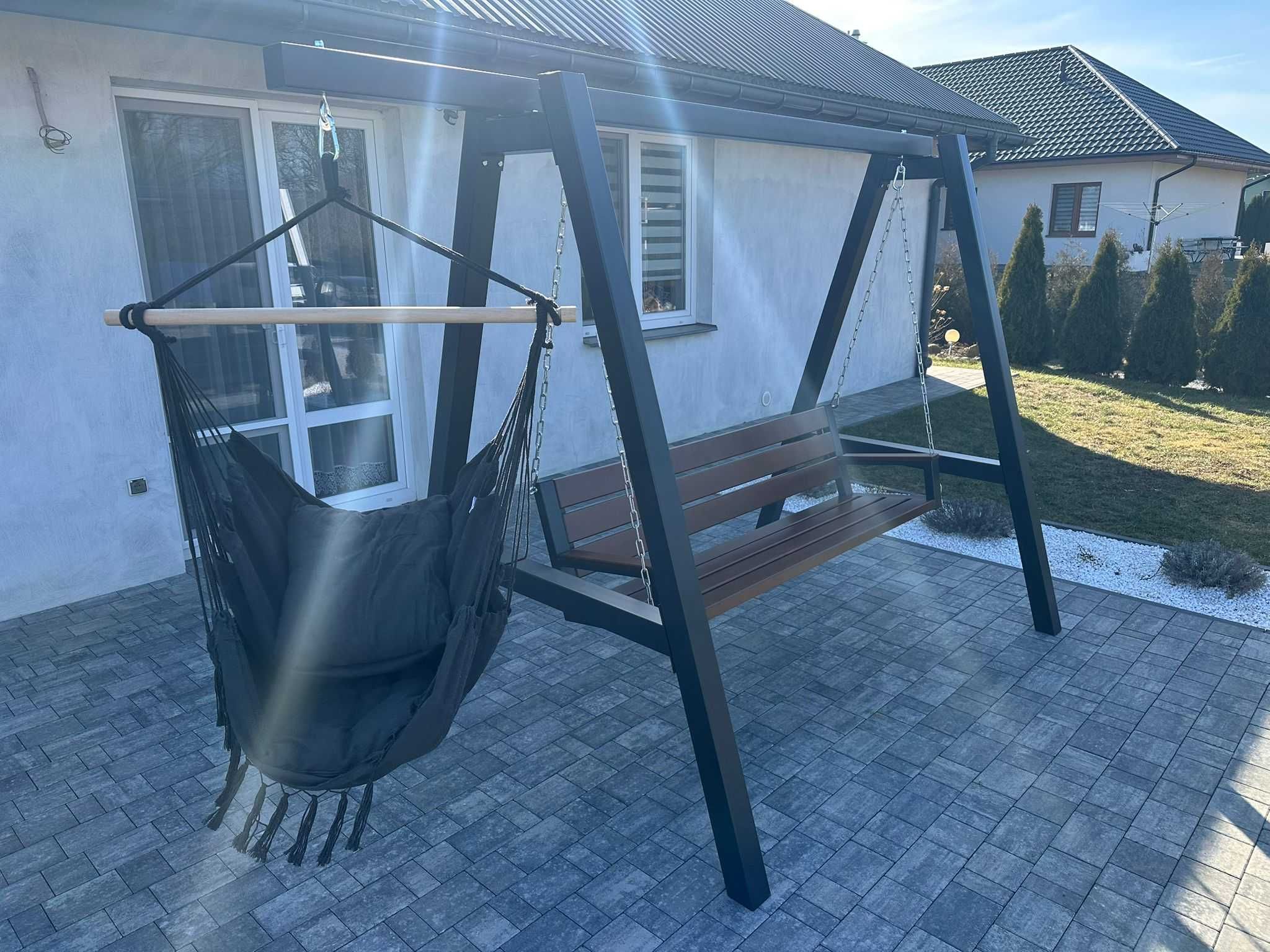 Huśtawka Ogrodowa drewniana metalowa LOFT PREMIUM kokon