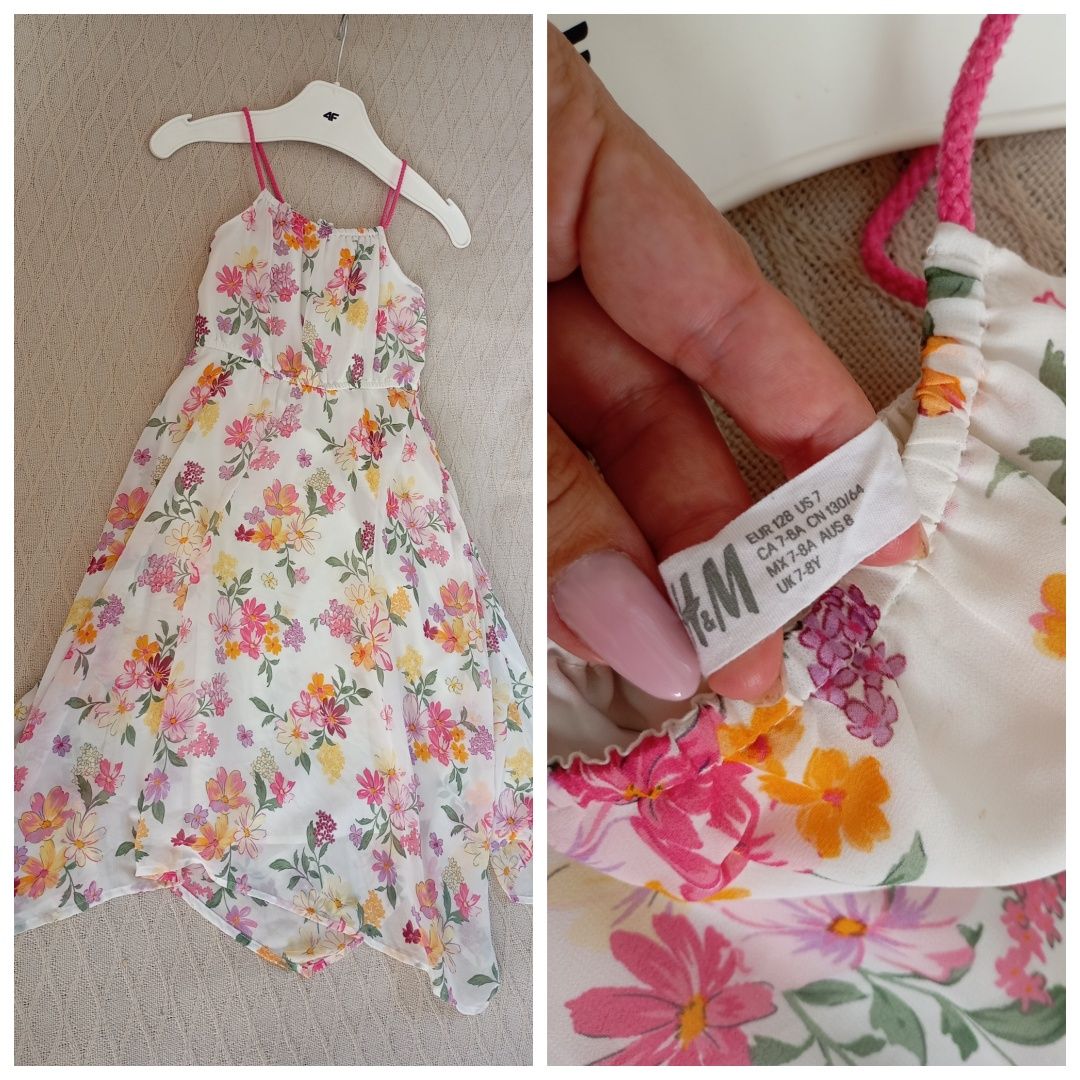 H&M 7-9lat przepiękna długa sukienka maxi kwiaty kwiatuszki