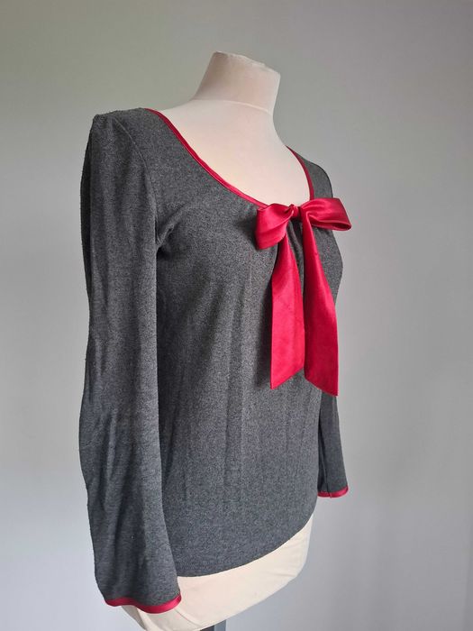 Damska góra piżamy Italian Fashion S/M bordowa kokarda długi rękaw