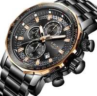 Relógio Luxo Masculino LIGE bracelete metal preto (Novo)