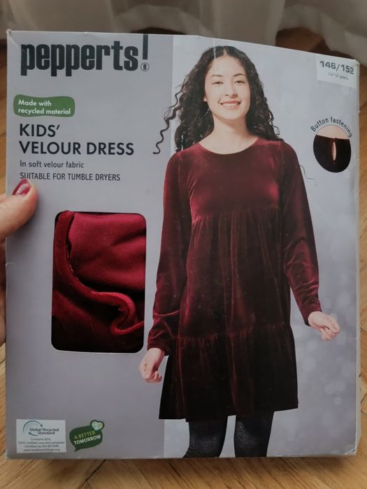 Granatowa, welurowa sukienka wizytowa święta