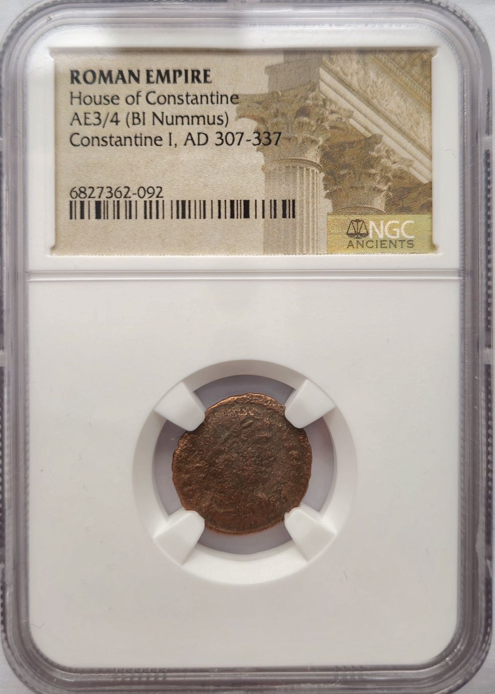 Oryginalna moneta rzymska NUMMUS Cesarz Konstantyn Wielki grading NGC