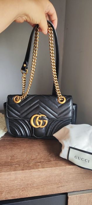 Gucci oryginalna czarna torebka Marmont Small skóra naturalna