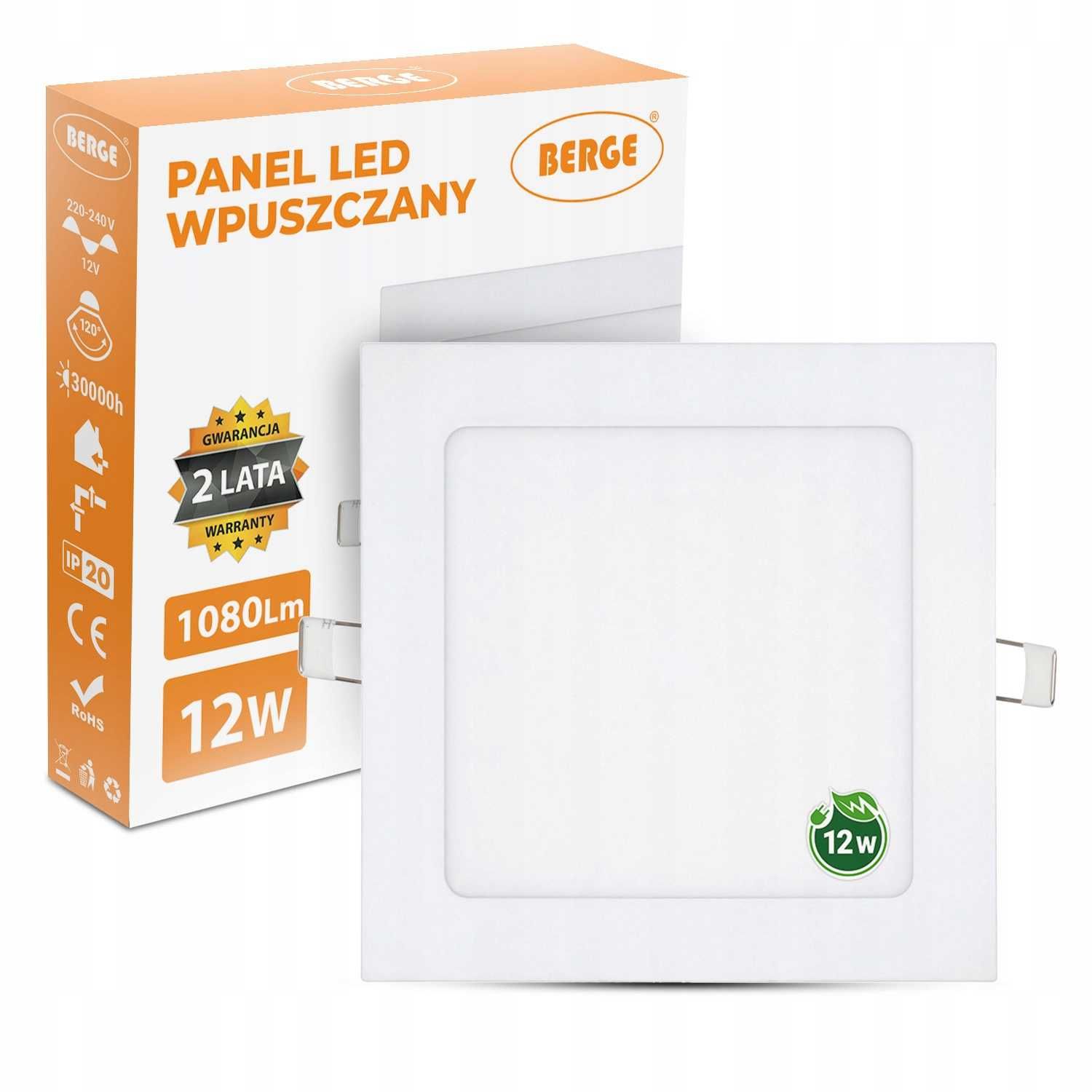 Panel LED plafon kwadrat wpuszczany 12W