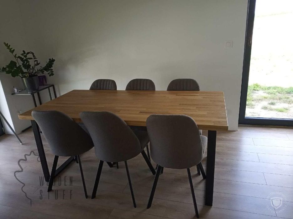 Stół drewniany dębowy 120x80x3 loft metalowe nogi salon