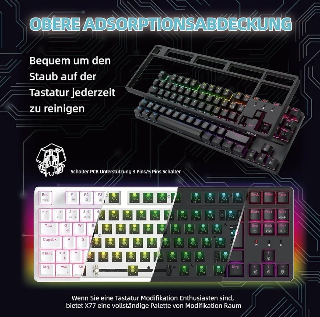 Klawiatura mechaniczna do gier CIY X77, akcesoria do gier, 88 klawiszy