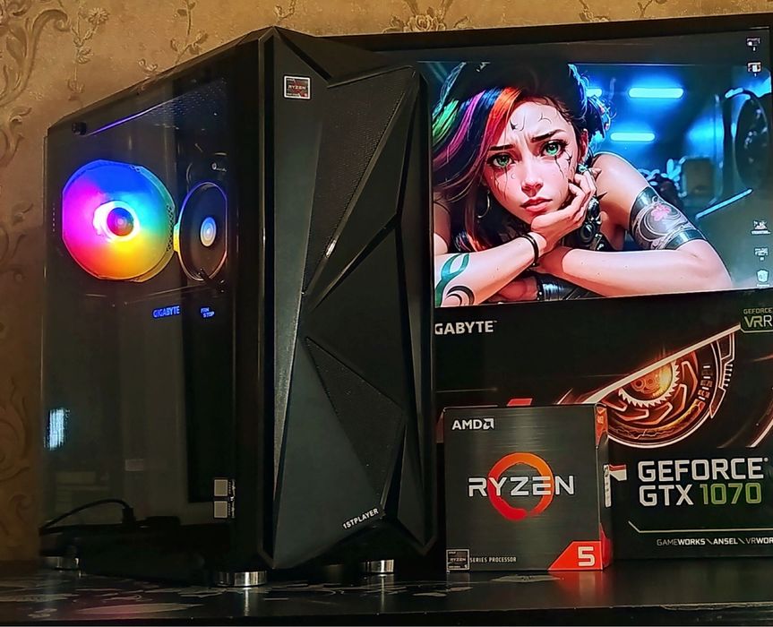 GTX1070 8gb/ Ryzen 5 2600/ 16gb DDR4 s-AM4 игровой компьютер ПК