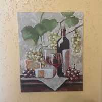 Картина постер 40 х 50 см рисунок Вино виноград сир