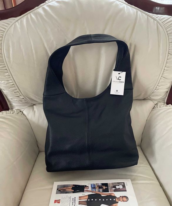 Італійська шкіряна сумка хобо велика чорна